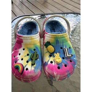 Crocs‎ Classic Lined Tie Dye Clogs Fuzzy Warm Kids Size 12